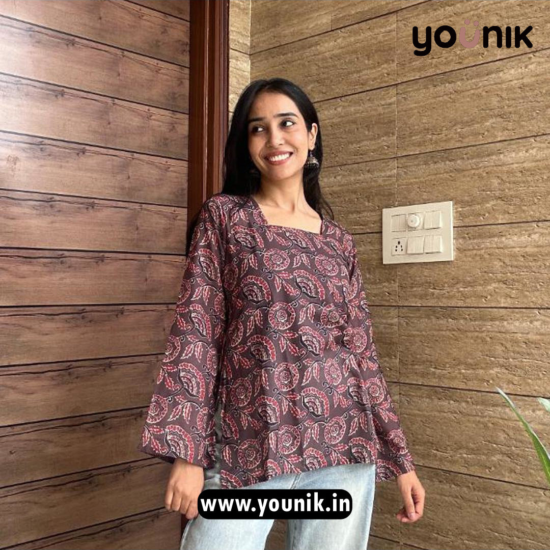 Brown Printed Short Kurtis