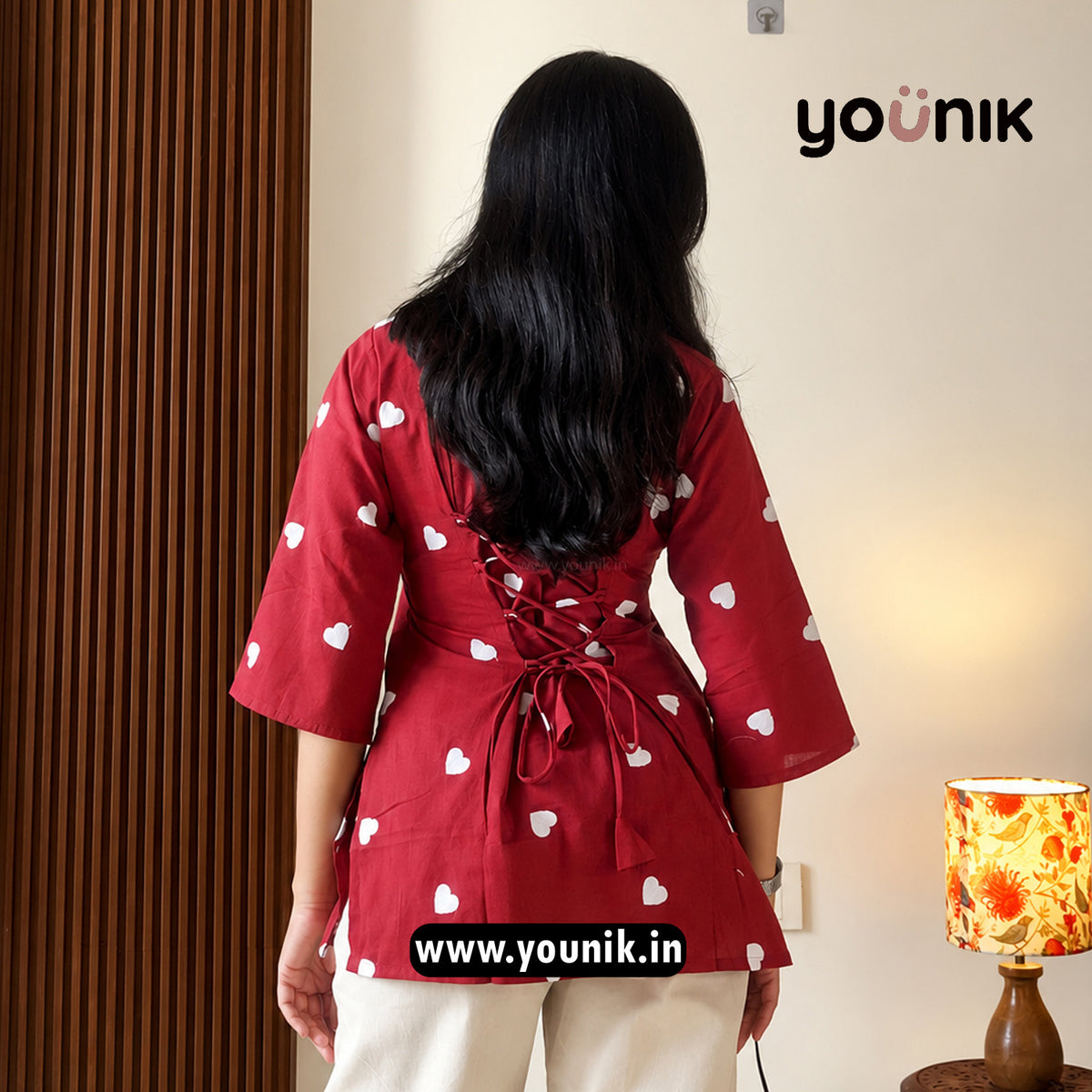 Maroon Heart Embroidery Worked Pure Cotton Short Kurti