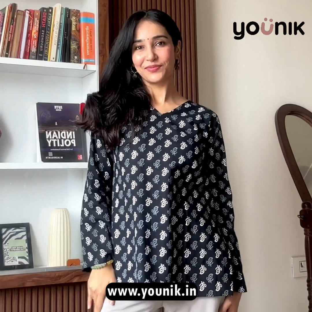 Deep Black Hand-Block Printed Cotton Tunic