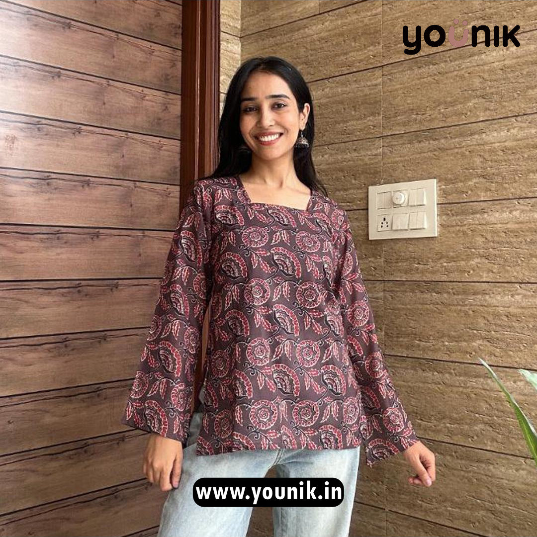 Brown Printed Short Kurtis