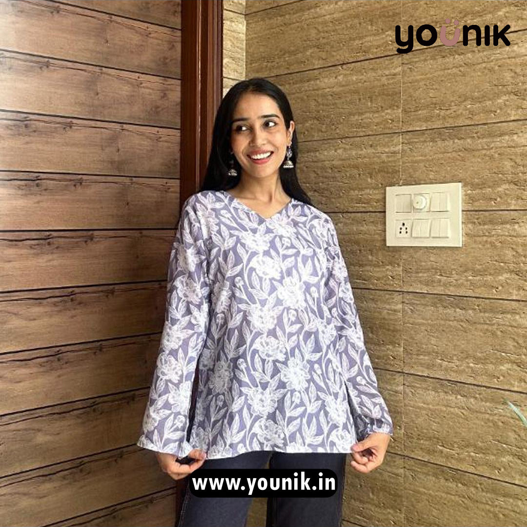 Light Purple Floral Short Kurtis