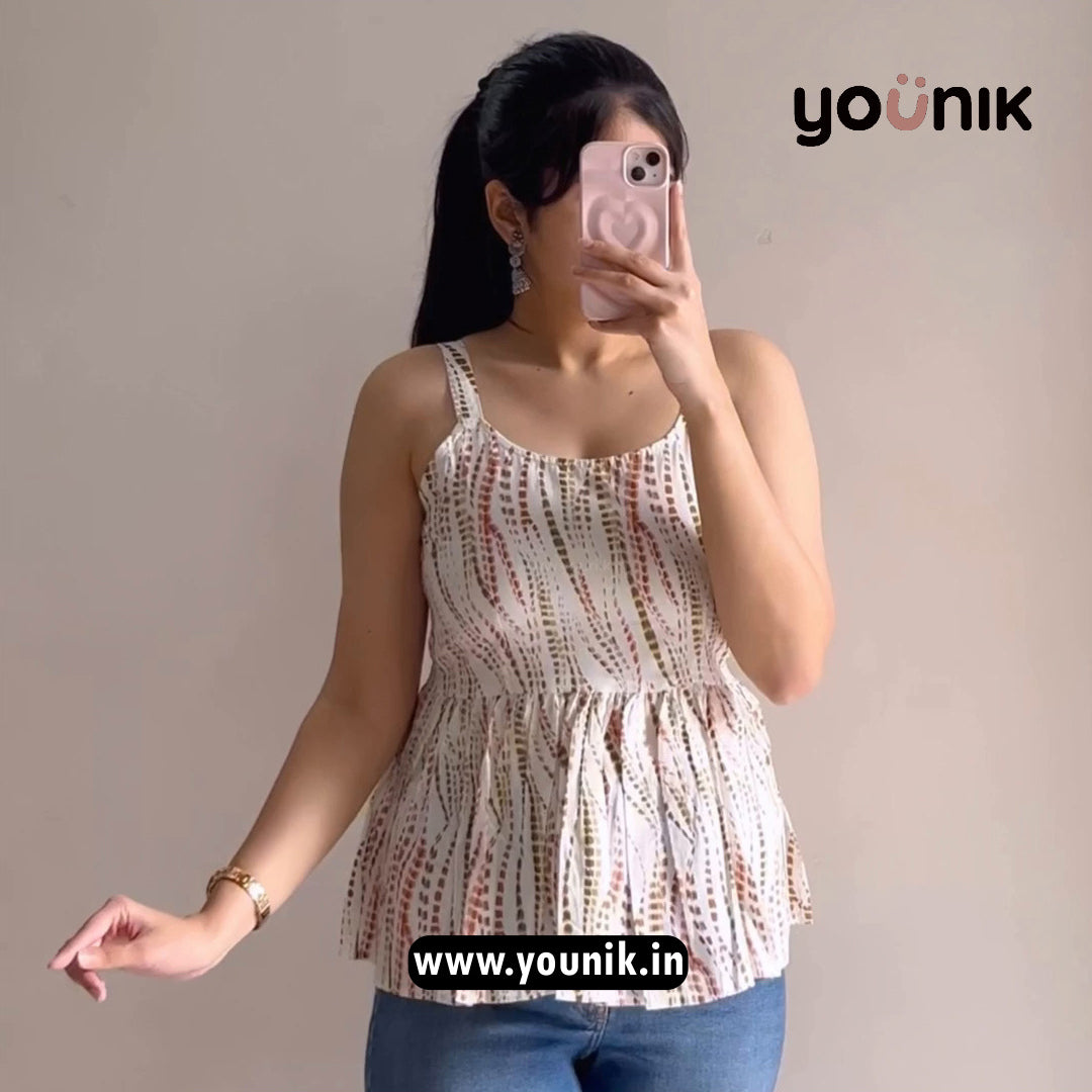 White Multicolor Printed Peplum Short Kurti