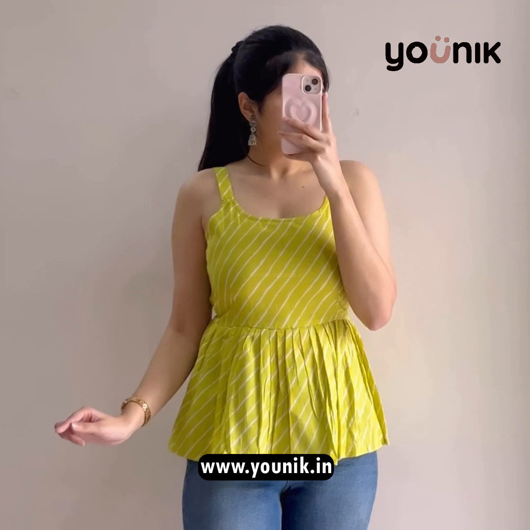 Olive Lime Stripe Printed Peplum Short Kurti