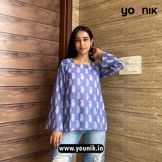 Ocean Blue And White Short Kurtis