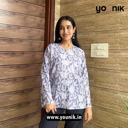 Light Purple Floral Short Kurtis