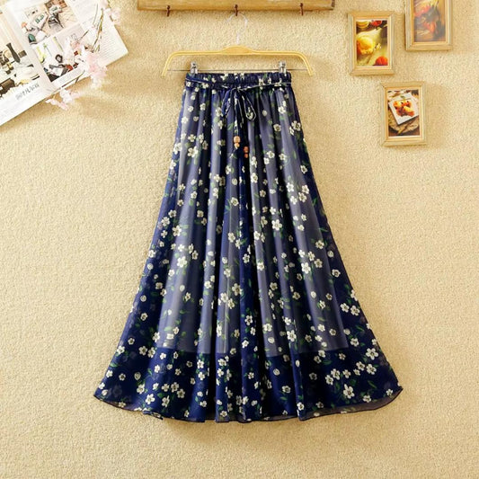 Navy Blue Floral Printed Skirt