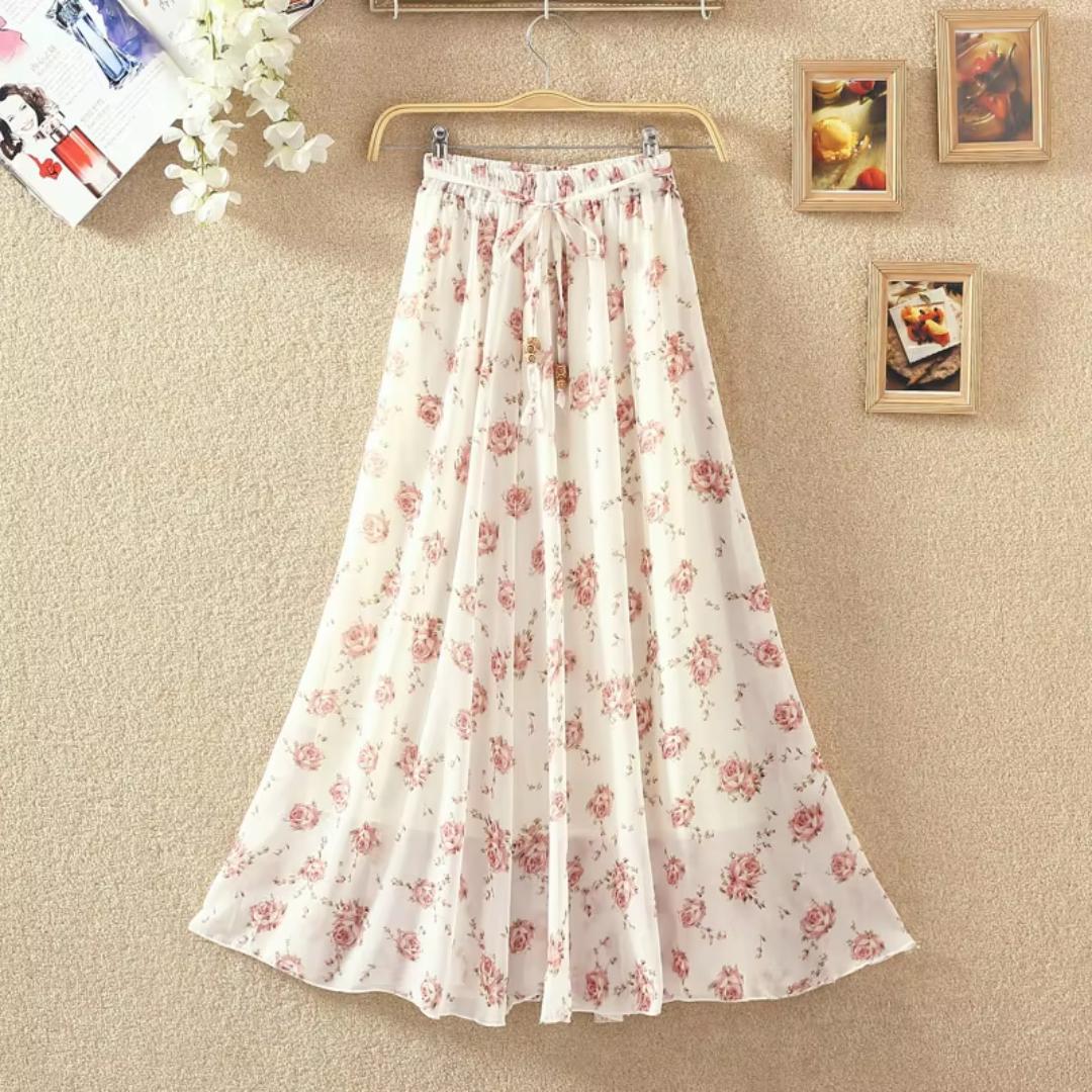 New White Floral Printed Skirt