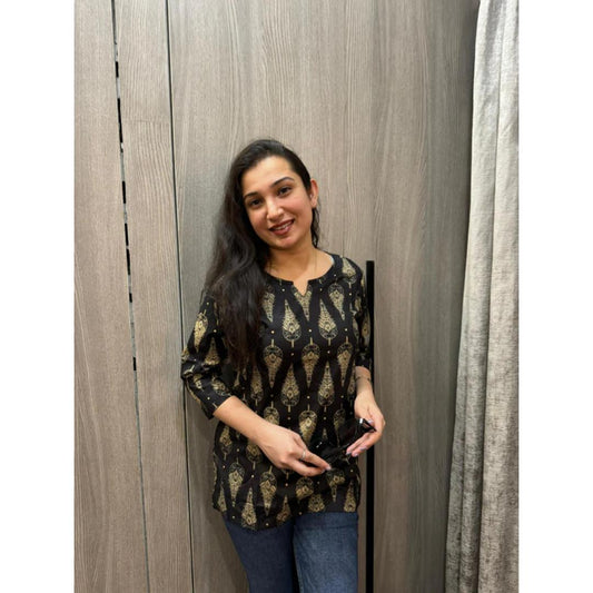 New Black Printed Cotton Short Kurti