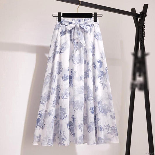 Sky Blue Floral Printed Skirt