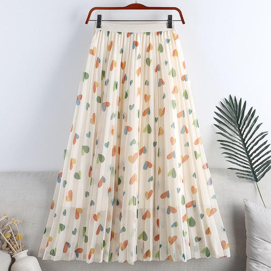 Off White Heart Printed Skirt