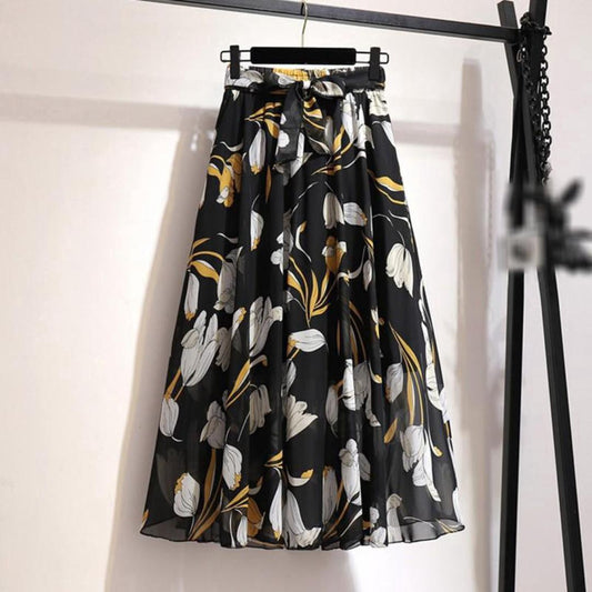 Black Floral Printed Skirt