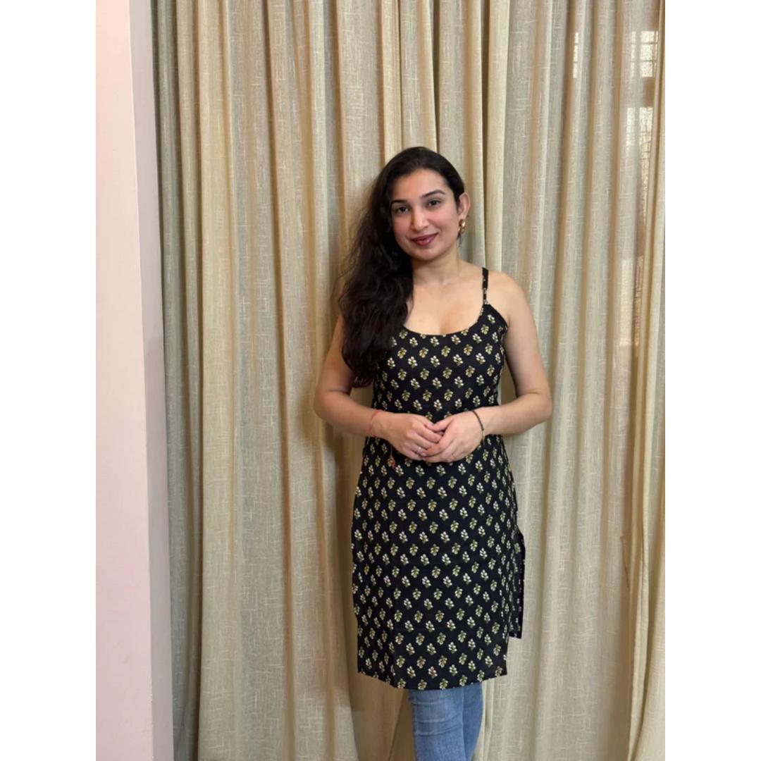 Black Sleeveless Cotton Short Kurti