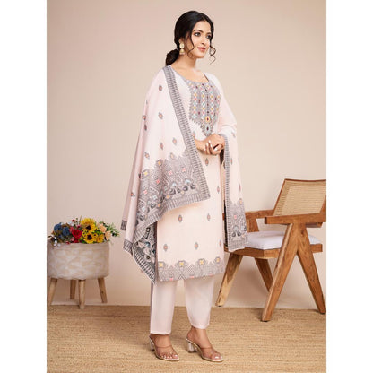 Off White Jacquard Mirror Cotton Kurti Set