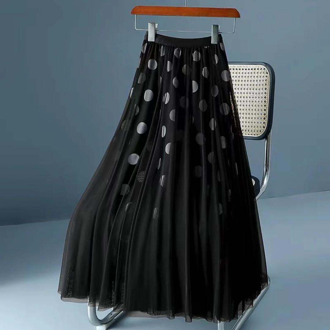 Black Polka Dot Printed Skirt