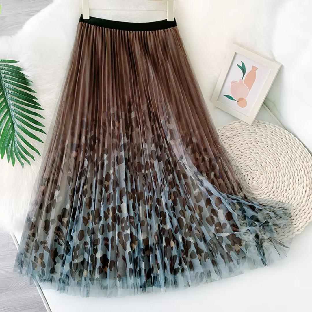 Brown Fairy Pleating Printed Skirt