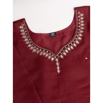 Maroon Mirror Hand Work Silk Kurti Set