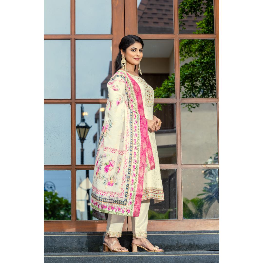 Beige Embroidery Cotton Set