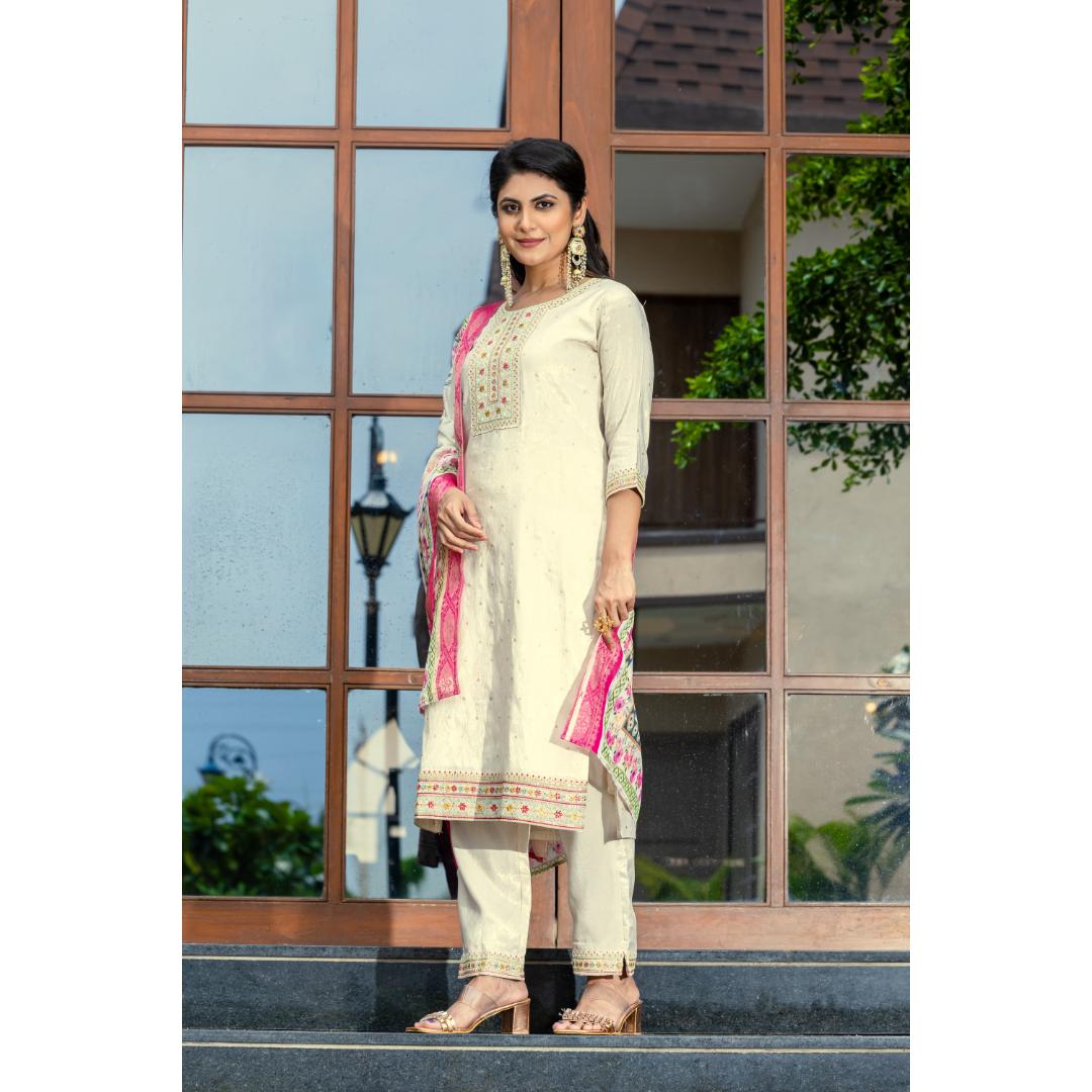 Beige Embroidery Cotton Set