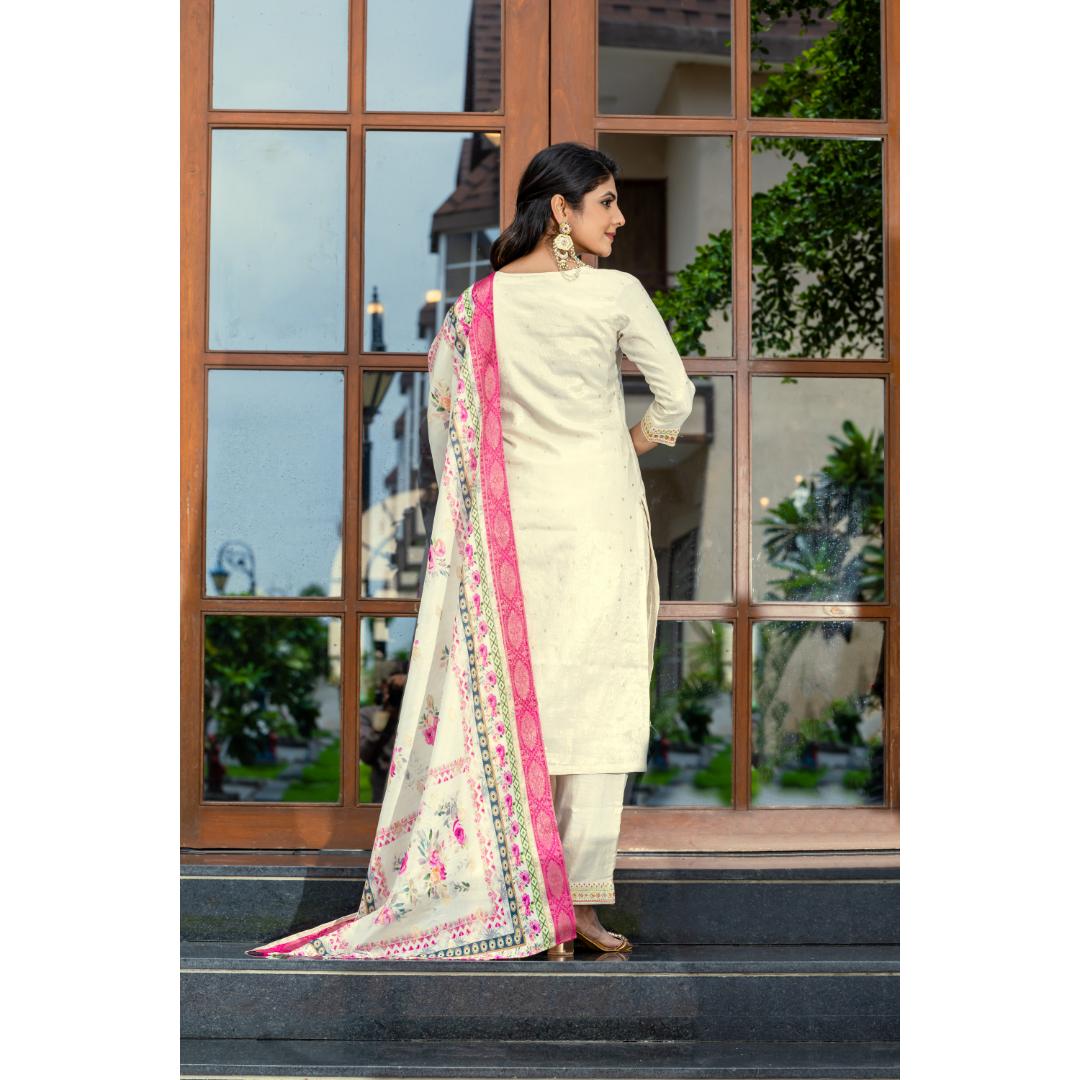 Beige Embroidery Cotton Set