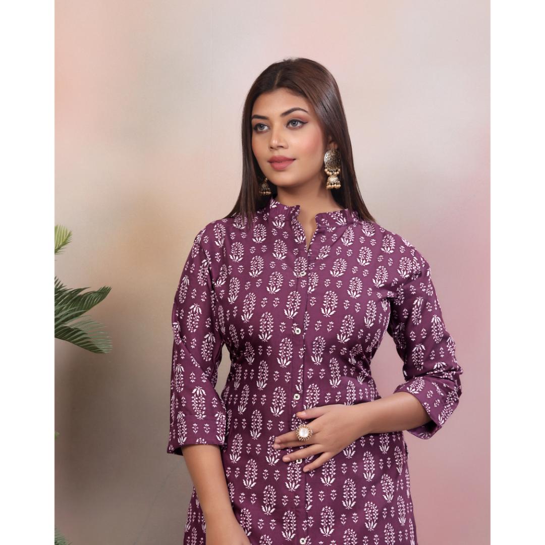 Purple Embroidery Jari Kurti Pant