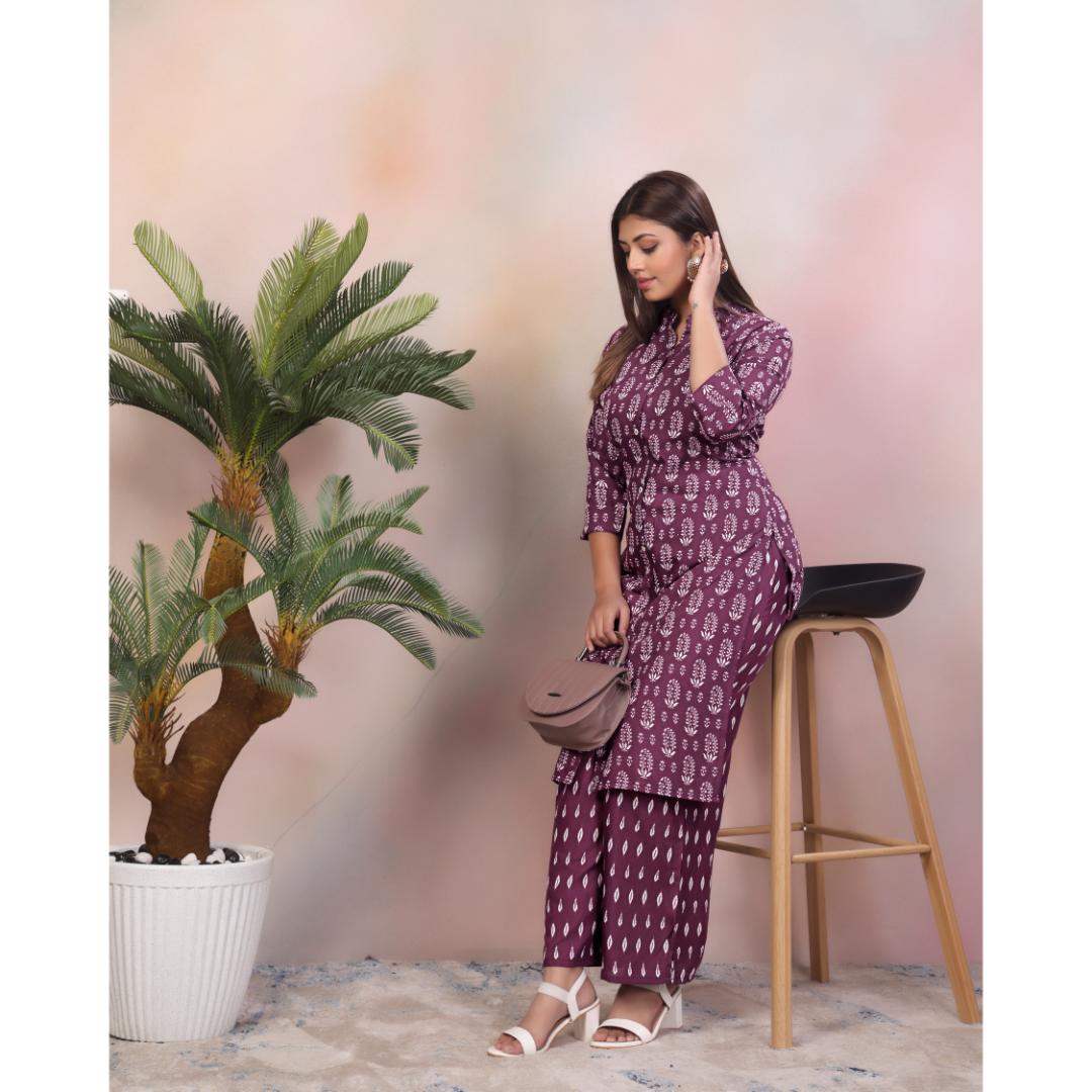 Purple Embroidery Jari Kurti Pant