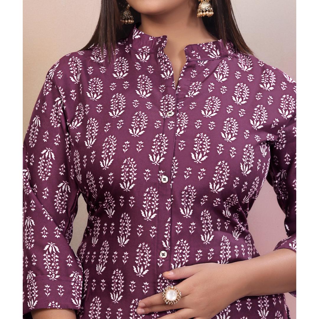 Purple Embroidery Jari Kurti Pant