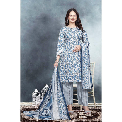 Blue Floral Cotton Kurti Set