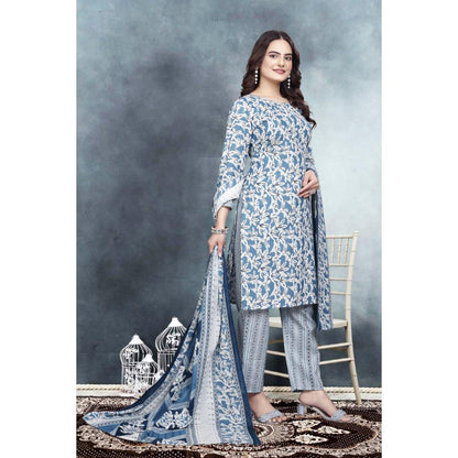 Blue Floral Cotton Kurti Set