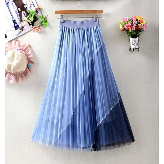 Blue And Sky Blue Fairy Pleating Printed Skirt