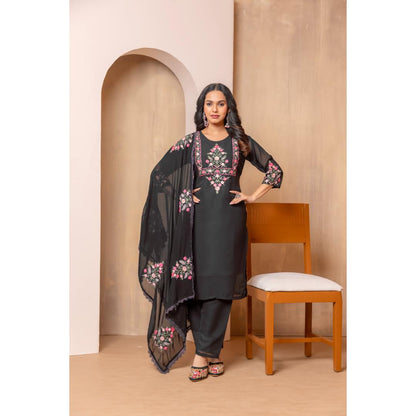 Black Embroidery Georgette Kurti Set