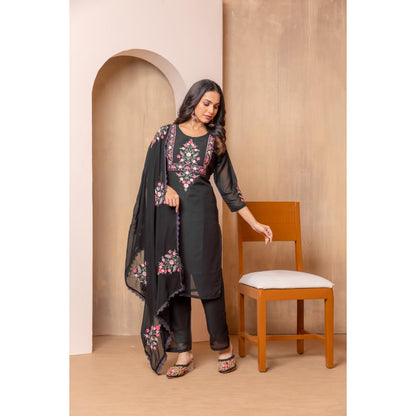 Black Embroidery Georgette Kurti Set