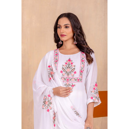 White Embroidery Georgette Kurti Set