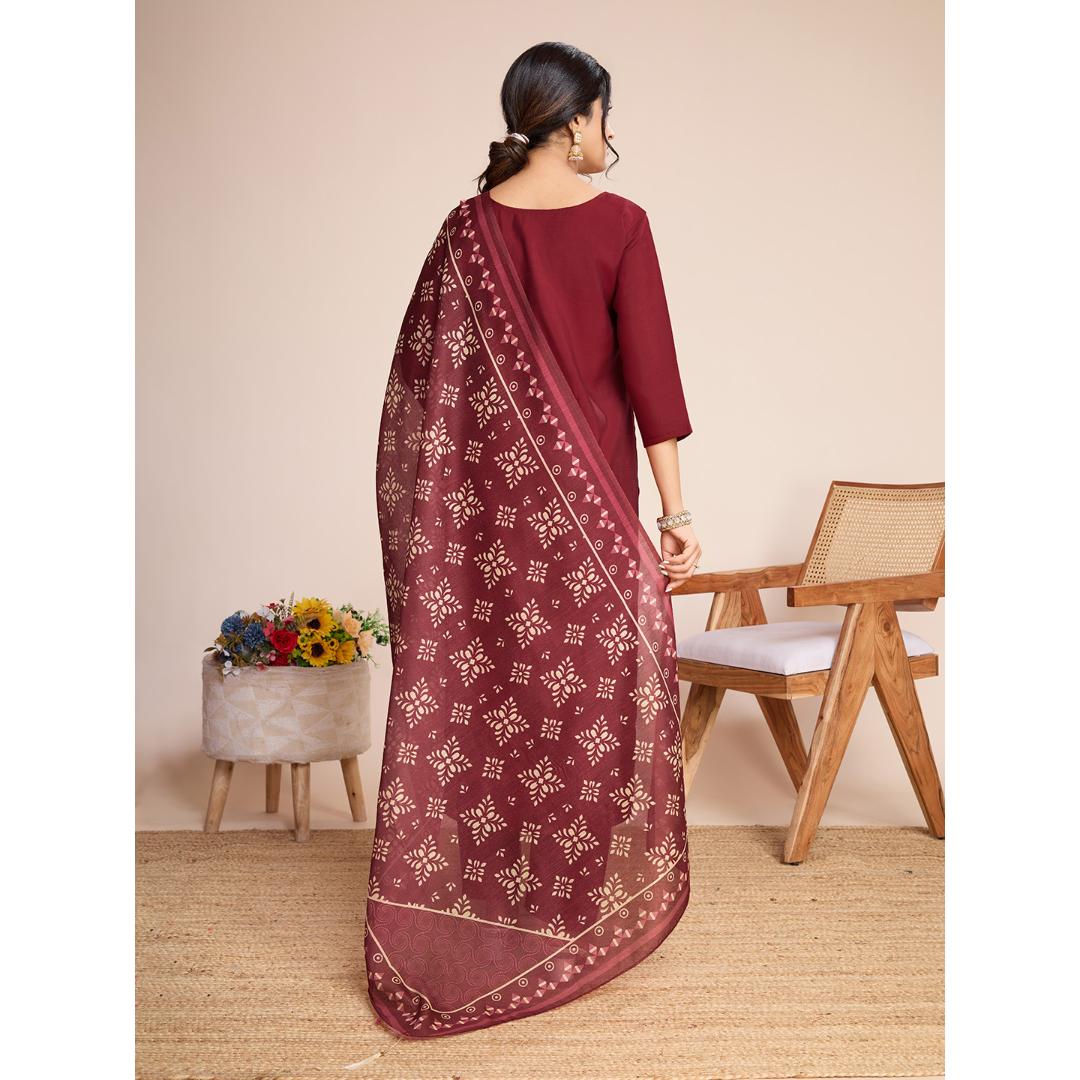 Maroon Mirror Hand Work Silk Kurti Set