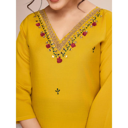 Yellow Embroidery Hand Mirror Silk Kurti Set