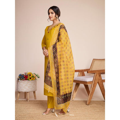 Yellow Embroidery Hand Mirror Silk Kurti Set