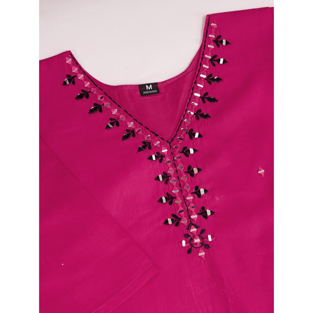 Pink Embroidery Hand Mirror Silk Kurti Set