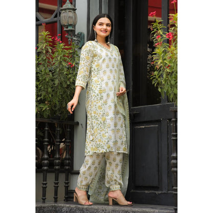 Yellow Lace Work Muslin Cotton Kurti Set