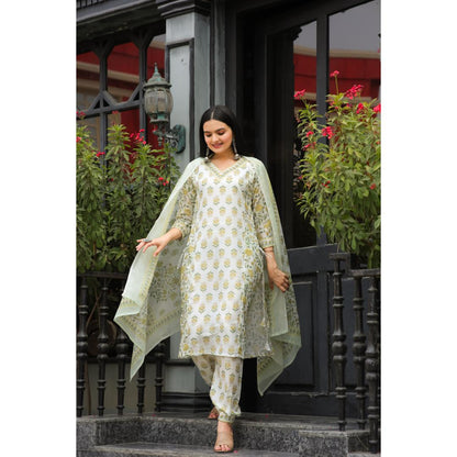 Yellow Lace Work Muslin Cotton Kurti Set