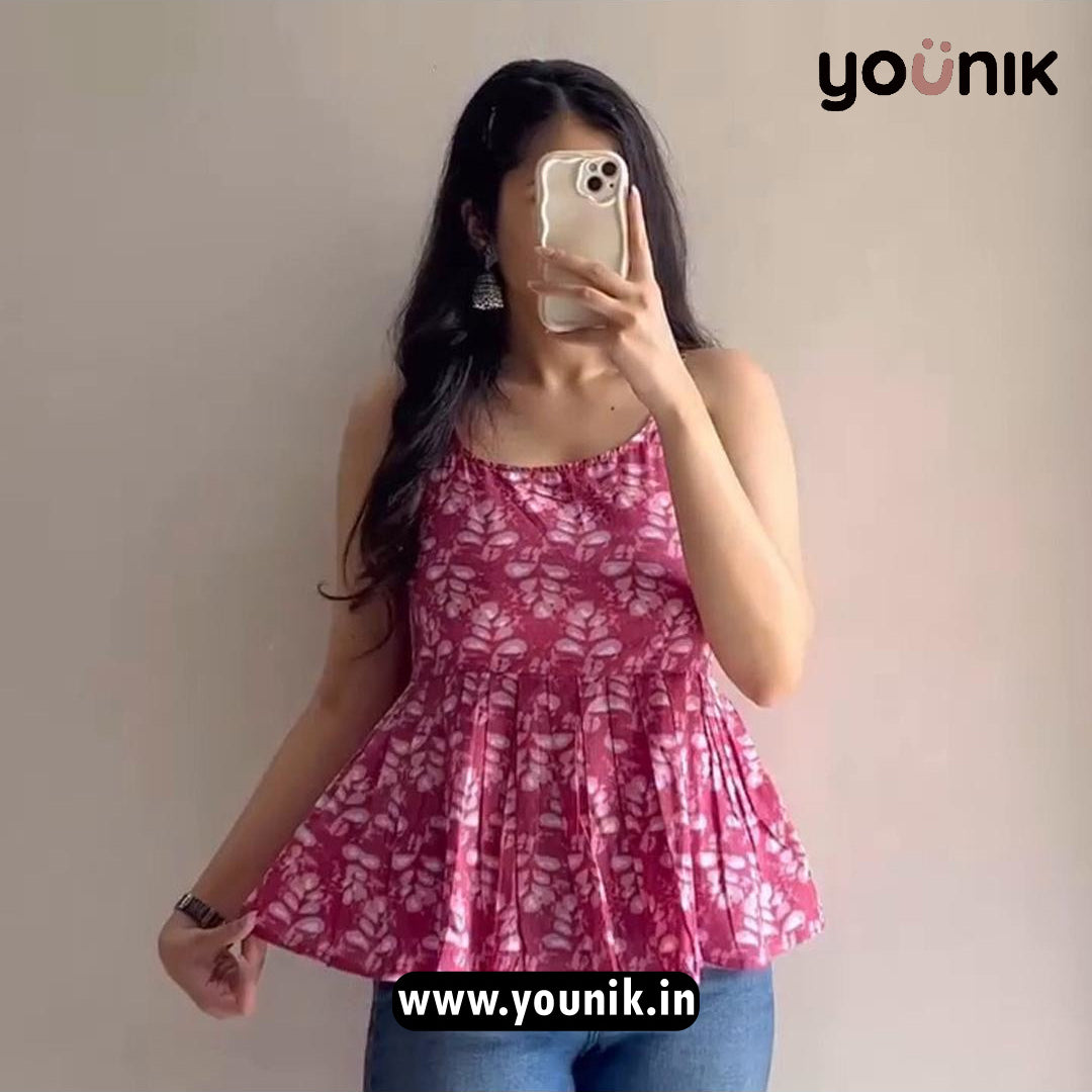 Rosewood Radiance Cotton Peplum Short Kurti