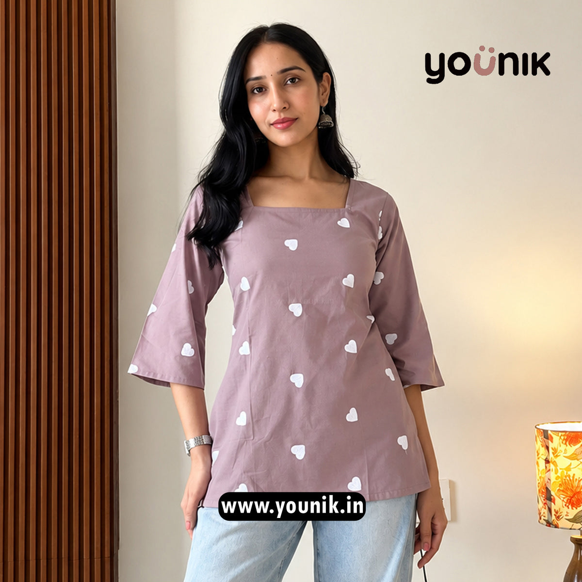 Dusty Heart Embroidery Worked Pure Cotton Short Kurti