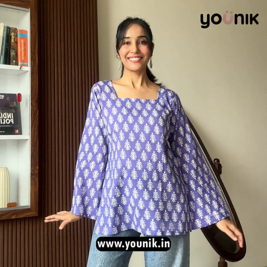 Lavender Handblock Print Pure Cotton Short Kurti