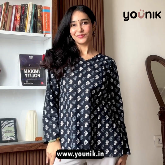 Deep Black Hand-Block Printed Cotton Tunic