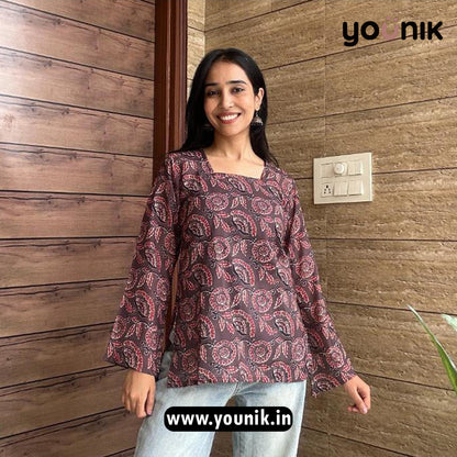 Brown Printed Short Kurtis