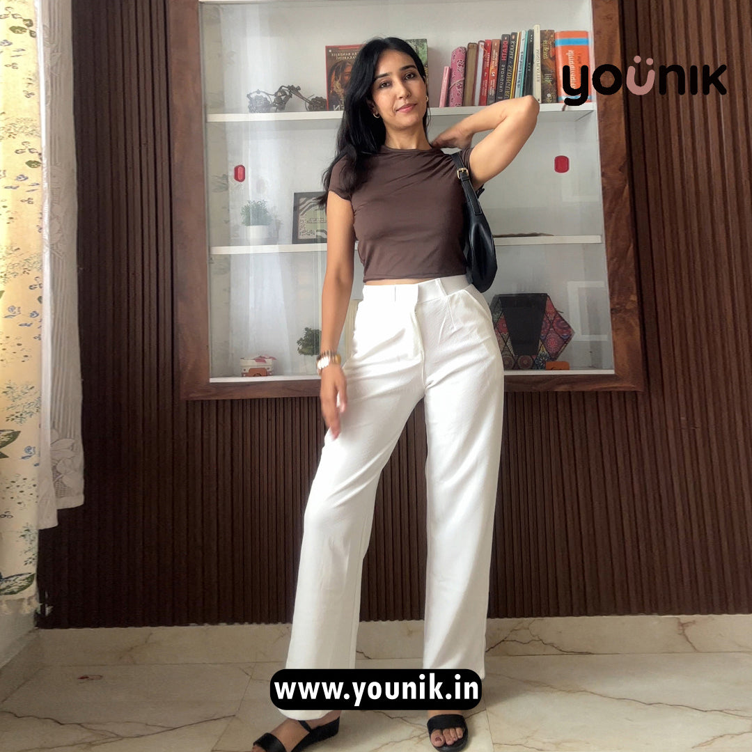 Crisp White Straight High-Waist Trousers
