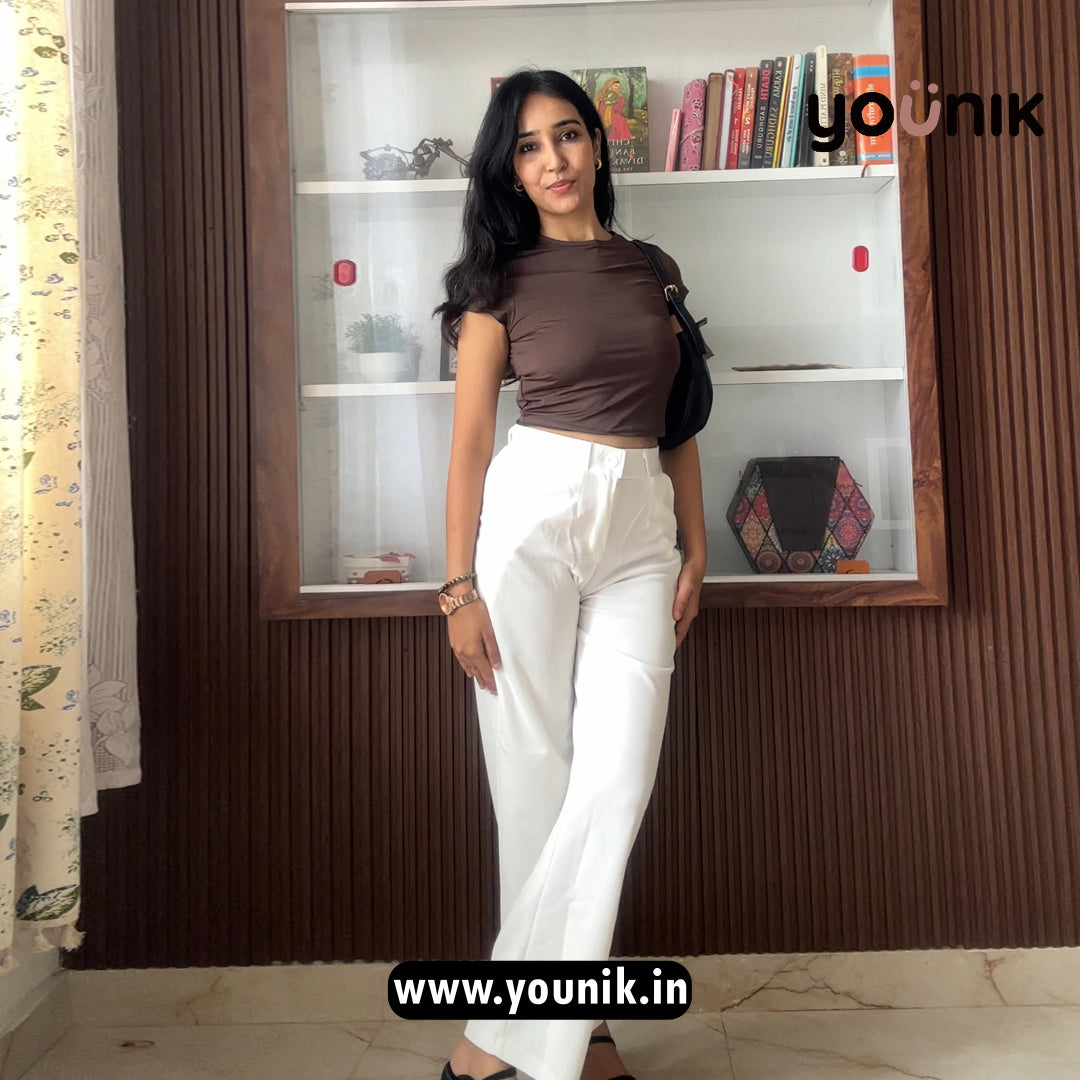 Crisp White Straight High-Waist Trousers