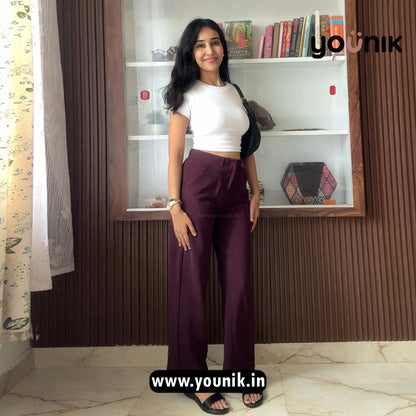 Wine Solid High-Waist Formal Trousers