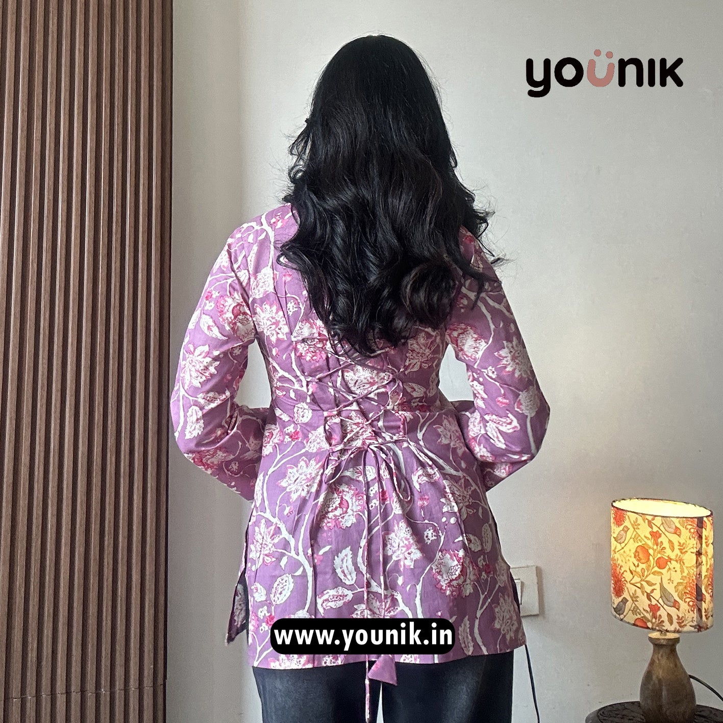 Rose Lavender Floral Printed Corset Back Short Kurti