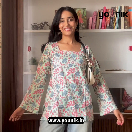 Pastel Multicolor Floral Pure Cotton Short Kurti